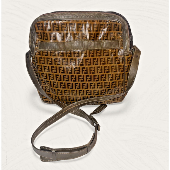 Authentic Fendi Zucca PVC Crossbody Bag Brown Monogram FF Logo Vintage Italy - Picture 1 of 14